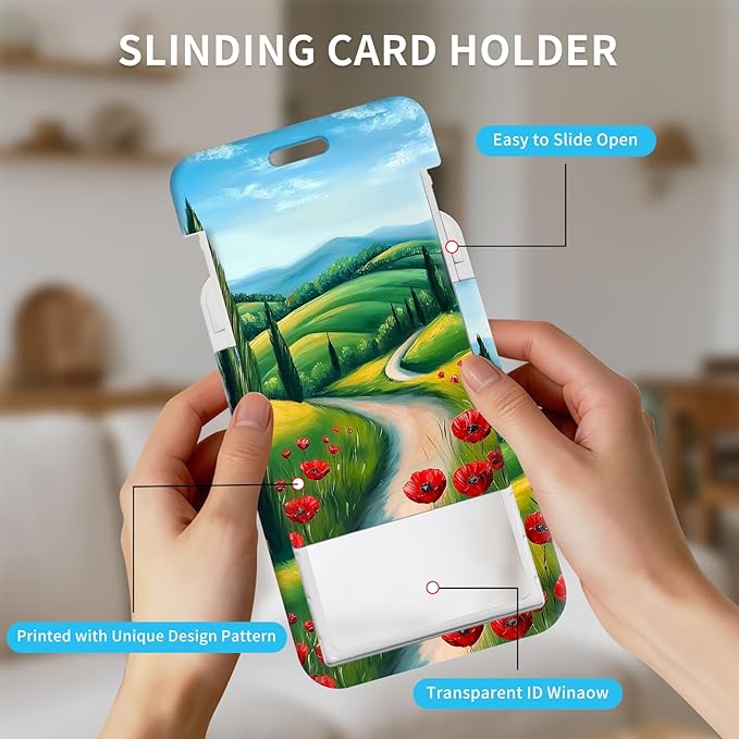 ID Badge Holder with Retractable Lanyard for Women & Men,Vertical ID Card Holder Wallet,Clear Window&Card Slot,Detachable Neck Strap for Nurse Teacher Office,Beautiful Ltalian Landscape