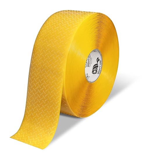 Mighty Line 4" Anti-Slip Solid Color Floor Marking Tape for Safety, Caution, Warning, Flooring, Heavy-Duty, Peel and Stick, Adhesive, Industrial Quality, 100' Roll, Yellow