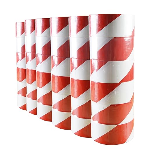 ADHES Hazard Tape Safety Warning Red White Stripe PVC Self Adhesive Caution Tape, for Floor Marking, Walls, Pipes and Equipment Marking, 2 Inch X 54 Feet,36ROLLS