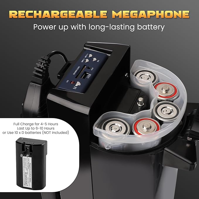 My Mealivos75W 2000 Professional Yard Sound Range Heavy PA Bullhorn Megaphone Speaker, Adjustable Volume, Loud Hand Held Megaphone, Outdoor Activities, Coaching, Football, Baseball, Hockey…