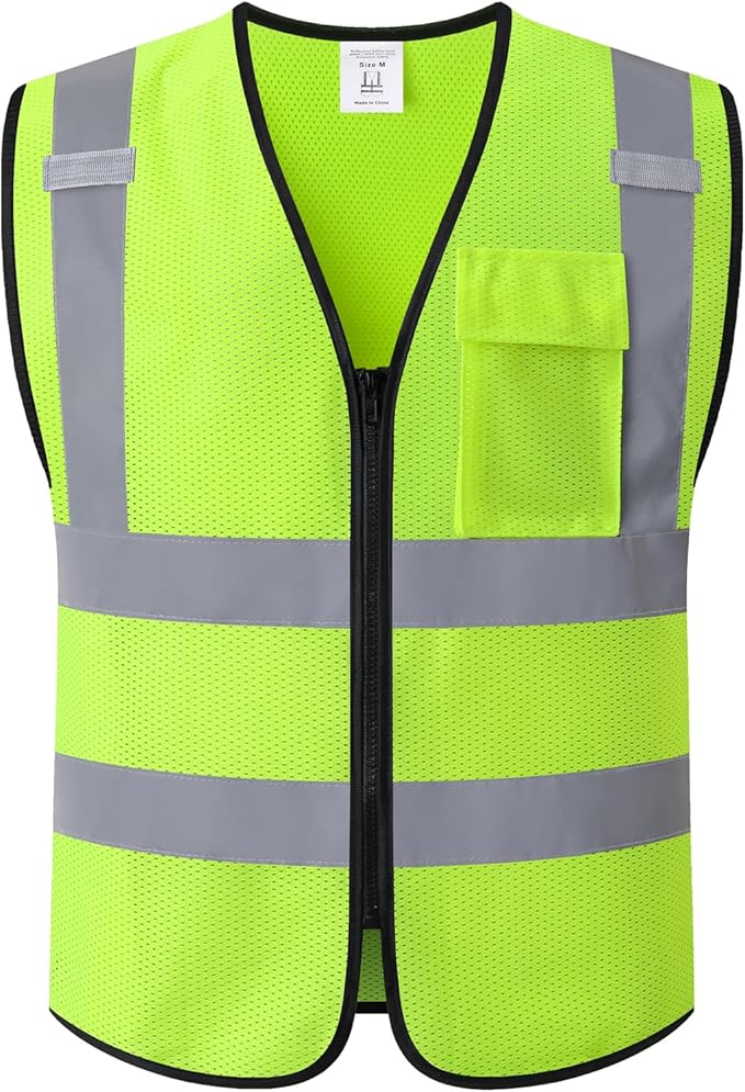 Hi Vis Reflective Safety Vest for Men Women Work,Mesh High Visibility Class 2 Construction Vest with Chest Pocket and Zipper Front,Meets ANSI/ISEA Standard(KZ179-Yellow-M)