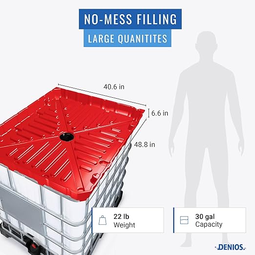 DENIOS® IBC Tote Funnel - 49.5"x42"x5" Extra Large Funnel | Wide Mouth for IBC Totes | Perfect for Fast, Spill-Free Liquid Transfer | Heavy-Duty Large | Red | Tote not Included