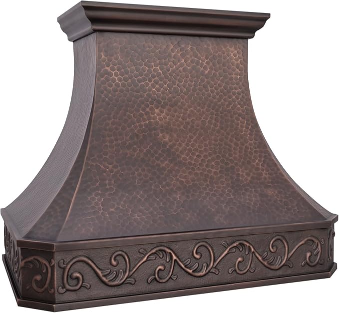 Custom Copper Kitchen Range Hood Cover, Handmade Kitchen Hood with Powerful Range Hood Insert, Classic Stove Vent Hood with Straps & Rivets,48"W x 42"H Wall Mount, HCW00FT-484222ACS