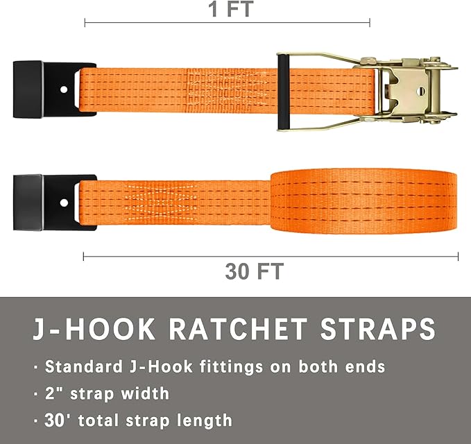 4Pack 2in 30ft Ratchet Strap Flat Hook Heavy Duty Flatbed Straps for Trailer Tie Down Straps Box Truck Accessories Cargo Loading 10000lbs Breaking Load