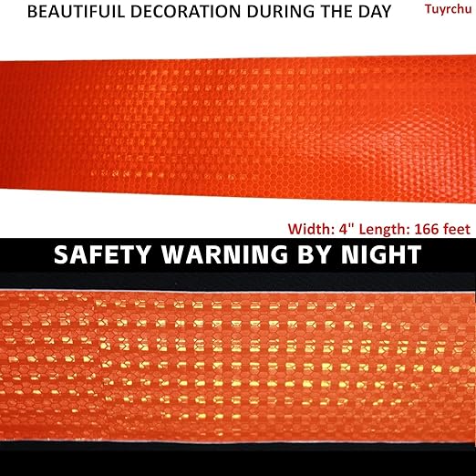 Industrial Reflective Tape Orange 4 inch Wide, Outdoor Waterproof Hazard Conspicuity Safety Marking Tape (166 feet)