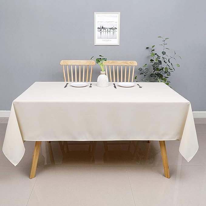 Wewoch Beige Rectangle Tablecloth Water Resistant Washable Polyester Table Cloth for Dining,Kitchen, Parties Weddings and Outdoor Use 52 Inch by 70 Inch
