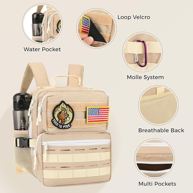 9L Mini Tactical Backpack for Men Women,Small Military Tactical Backpack for Sport,Gym,Hiking,Travel,Camping (Beige)