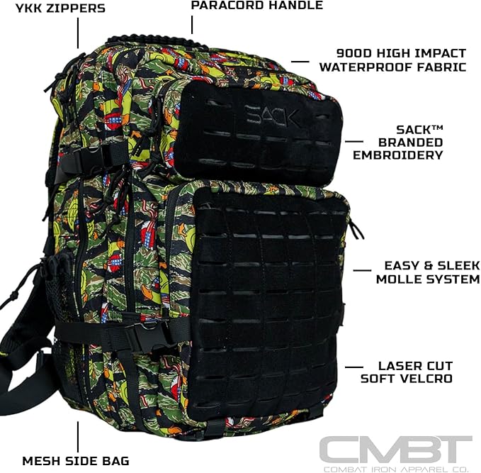 Combat Iron 35L Military Tactical Backpack for Men & Women, Molle Daypack Bug Out Bag, Hiking, Camping, Travel Rucksack with Bottle Holder, Tactiduck Tiger Stripe Camo