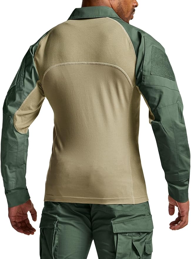 CQR Men's Combat Shirt Tactical 1/4 Zip Long Sleeve Military BDU Shirts Camo EDC Top with Pockets