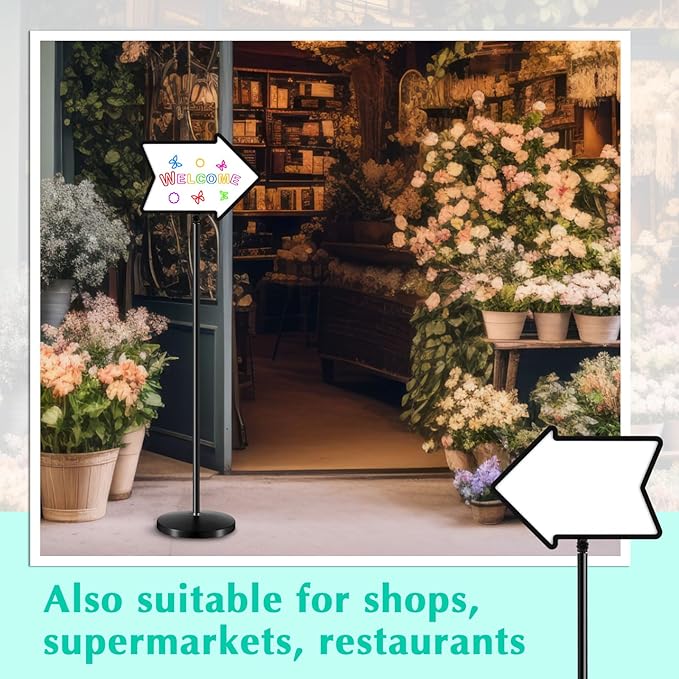 Lincia 2 Pack Dry Erase Board Arrow Sign Stand Adjustable Holder Floor Signs 11.7 x 16.5 Inch Dual Sided with Heavy Duty Pedestal for Indoor Outdoor Hotel School