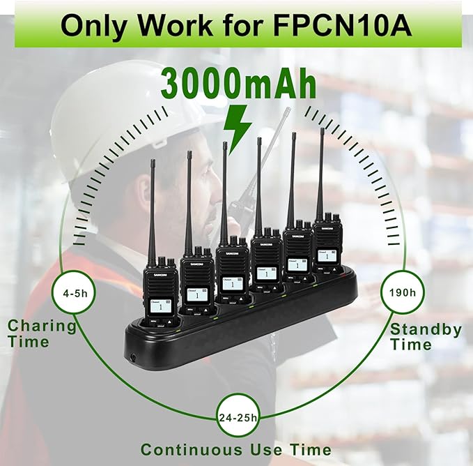 SAMCOM FPCN10A 6 Way Multi Unit Charger Battery Gang Charger for FPCN10A Two Way Radios Walkie Talkies, Six Way Charging Base Bulk Bank with Power Adapter (Radios Not Included)