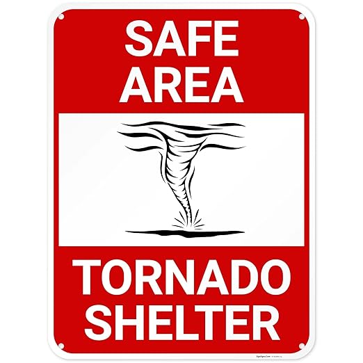 Safe Area Tornado Shelter Sign, 18x24 Inches, 55 mil Thick HDPS (high Density polystyrene), Made in USA by Sigo Signs