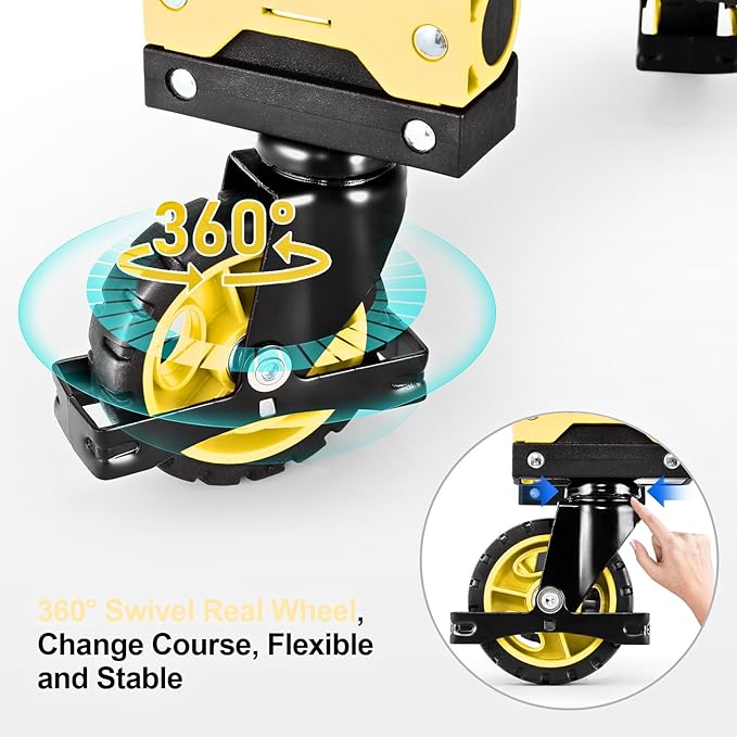 2-in-1 Folding Hand Truck Dolly 330LB Load Carrying, Hand Truck Foldable Dolly with Retractable Handle and 4 Rubber Wheels, Portable Folding Hand Cart for Moving/Travel/Office (Yellow)