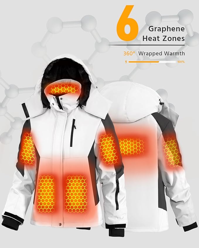 Wulcea Graphene Heated Jacket For Women 12V 18400mAh Fast Charge With Large Capacity