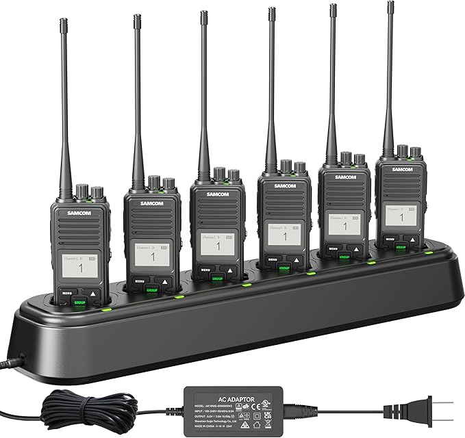 SAMCOM FPCN10A Walkie Talkies Rechargeable 3000mAh Hands Free 2 Way Radios Two-Way Radio(6 Pack) with 6 Way Multi Gang Charger