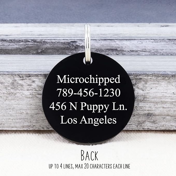 Ultra Joys Personalized Dog Tags for Pets - Durable Stainless Steel Customizable Dog Cat ID Tags - Dog Tags for Safety Optional Engraved on Both Sides -Birth Flower Round Dog Tag Small, Black