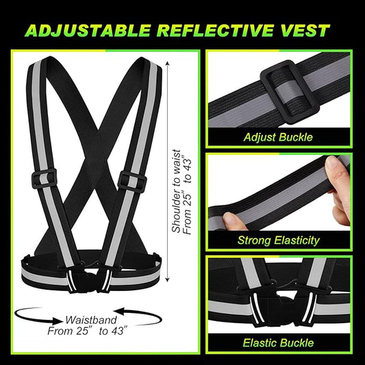 Hercicy 20 Pcs Reflective Vest High Visibility Safety Vests, Adjustable Running Gear Straps Lightweight Reflector for Construction (Black)