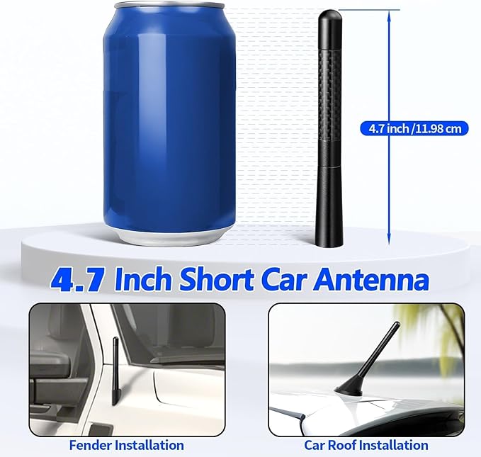Car Radio Antenna 4.7 Inch Carbon Fiber Waterproof Car Antenna Replacement Vehicle AM FM Stereo Radio Antennas, Aluminum Short Truck Antennas for Cars Trucks Pickups SUVs