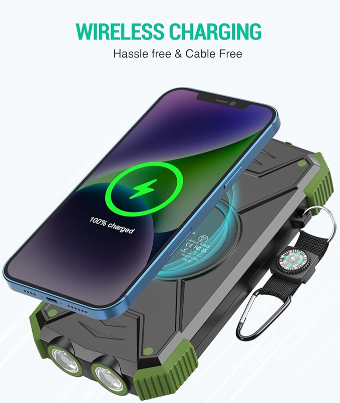 BLAVOR Solar Power Bank 10,000mAh, Portable Wireless Charger, 20W Fast Charging External Battery Pack with USB C for Cell Phones, Solar Panel Charger with Dual Flashlight for Camping
