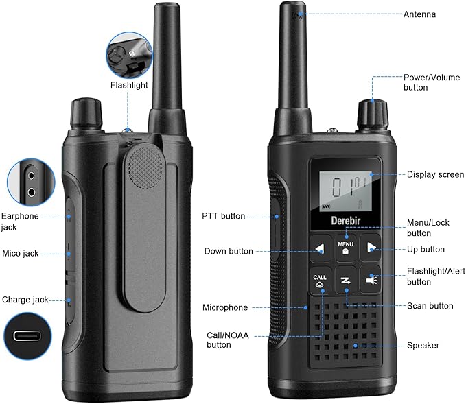Walkie Talkies Long Range for Adults-2 Pack Rechargeable Walkie Talkies 22 FRS Channels 2-Way Radios with NOAA Weather Alert,VOX,Flashlight and 1500mAh Li-ion Battery for Family Camping Hiking