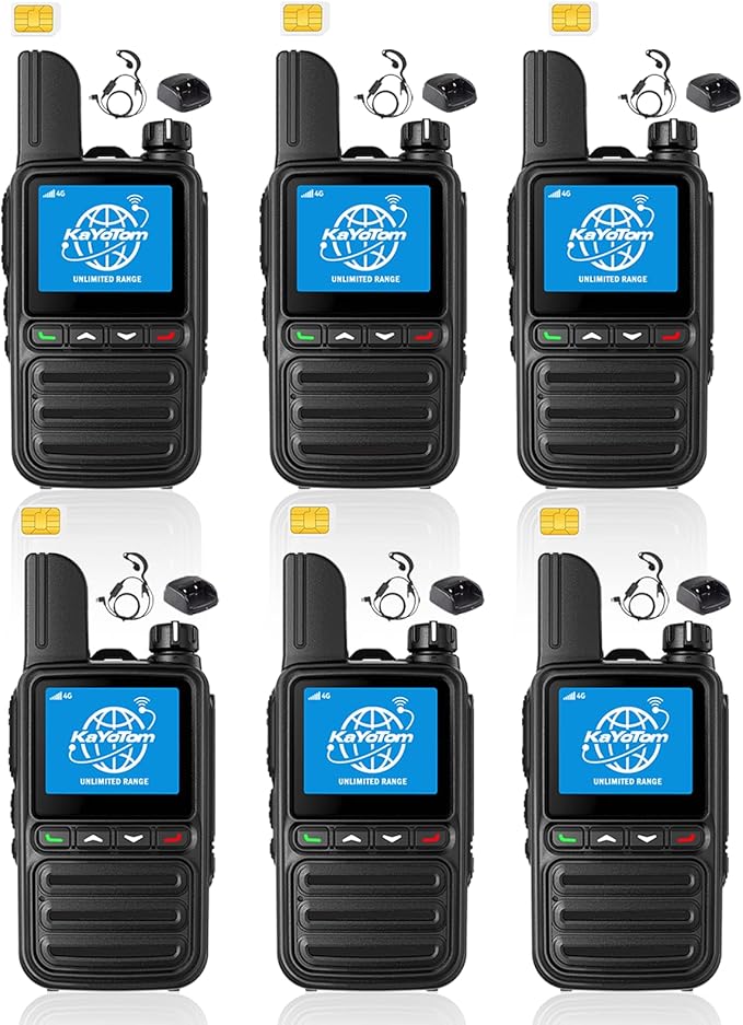 KAYOTOM Lifetime Free Global Walkie Talkies Unlimited Range PTT Push-to-Talk Over Cellular Nationwide 5000 Miles POC 4G Handheld Long Range Two Way Radio for Team (Charging Dock & Earphones, 6-Packs)