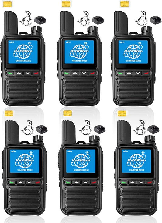 KAYOTOM Lifetime Free Global Walkie Talkies Unlimited Range PTT Push-to-Talk Over Cellular Nationwide 5000 Miles POC 4G Handheld Long Range Two Way Radio for Team (Charging Dock & Earphones, 6-Packs)