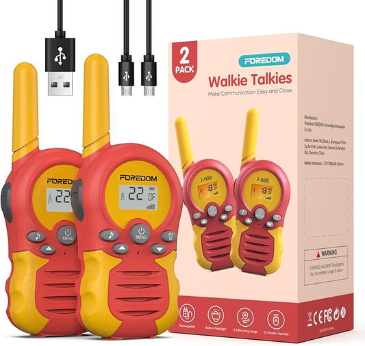 FOREDOM Rechargeable Walkie Talkies for Kids Walkie Talkies Long Range for Boy & Girl Age 3 to 12 Year Old Birthday Toys - 2 Pack