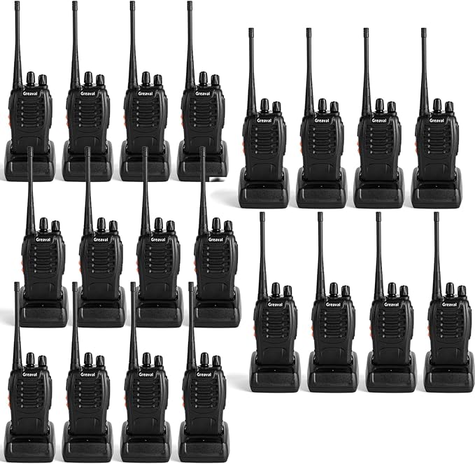GV-8S Walkie Talkies 20 Pack Rechargeable Two-Way Radios with Earpiece 16 Channel UHF Radio for Adults, Li-ion Battery and Charger Included, Long Range Two Way Radio (Pack of 20)