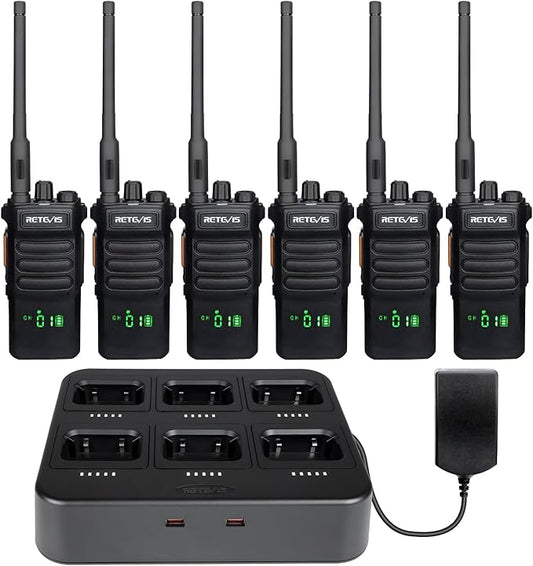 Retevis RT86 2 Way Radio Long Range,Professional Walkie Talkies for Adults with 6 Way Charger,Rechargeable Radio 16H Battery Llife,Heavy Duty Two Way Radios Handheld for Construction Warehouse(6 pack)