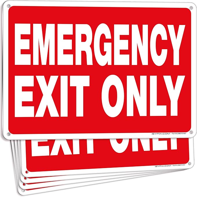iSYFIX Emergency Exit Only Signs – 5 Pack 10x7 Inch – 100% Rust Free .040 Aluminum Signs, Laminated for Ultimate UV, Weather, Scratch, Water and Fade Resistance, Indoor and Outdoor