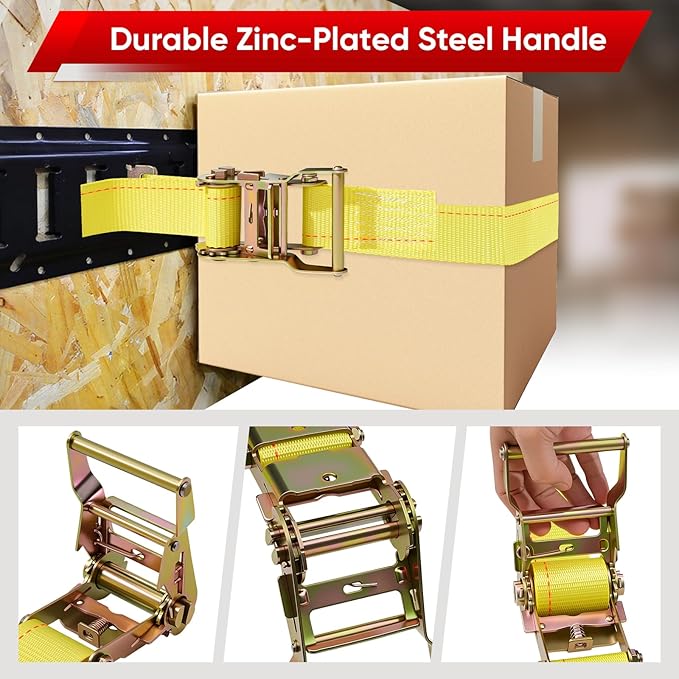 8-Pack E-Track Ratchet Straps, 4,400 LB Breaking Strength, 2" x 15' E-Track Tie Downs-2 Inch x 11.48 Feet ETrack Straps with 4 Feet Fixed End and Spring E-Fittings Yellow Logistic Ratchet Straps