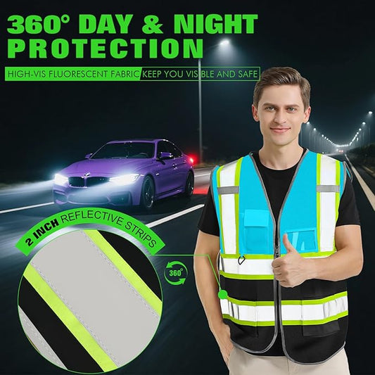 BeautyWill 10 Pack Custom Logo Safety Vest ANSI Class 2 High Visibility Reflective Vest Personalized Construction Vest Bulk