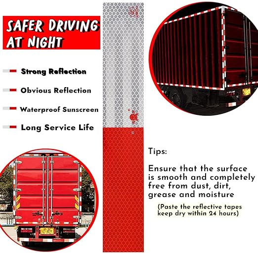 Reflective Tape, 2" × 12" Red & Silver High Intensity Self Adhesive Waterproof Trailer Outdoor Safety Caution Reflector for Cars, Trucks, Trailers, Boats, Road Signs (100)