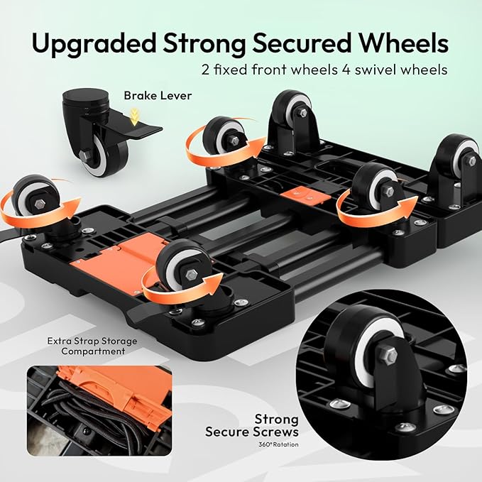 Folding Hand Truck 500lbs, Portable Heavy Duty Dolly Cart, 6 Wheels Collapsible Luggage Cart with 2 Elastic Ropes - Compact Trolley Cart for Easy Moving - Ideal Hand Cart for Travel and More