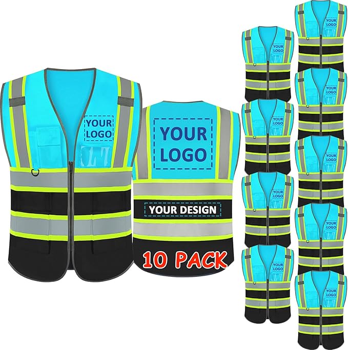 BeautyWill Custom Logo Safety Vest Class 2 High Visibility Reflective Vest for Men - Personalized Logo Team Vest