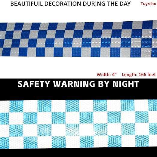 Reflective Tape Blue White 4 inch Wide for Truck, Outdoor Waterproof High Visibility Safety Warning Adhesive Strips (166 feet)