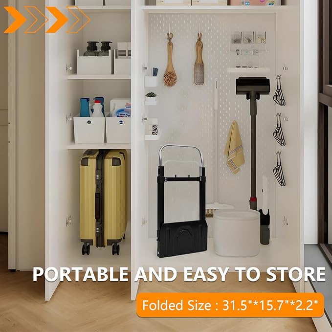 SST Folding Hand Truck with Wheels, 220 LB Capacity Portable Dolly Cart, Utility Cart with Adjustable Handle, Collapsible Dolly for Moving Travel Shopping Airport Office
