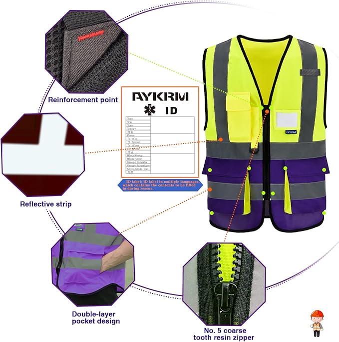 A-SAFETY yellow purple Construction Vest for men Yellow&Purple Color Mixed XXL