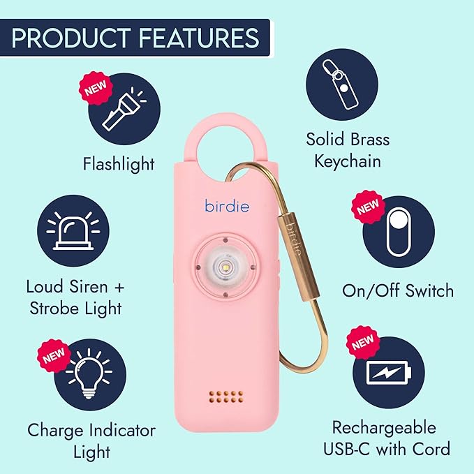 She’s Birdie 3.0 New Version – The Original Personal Safety Alarm for Women by Women–Loud Siren, Flash Light and Rechargeable Battery in a Variety of Colors (Blossom Pink)