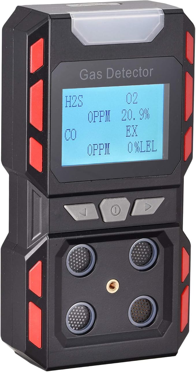 Portable Gas Leak Detector, Handheld Voice Type 4 Gas Monitor with Digital Display, Rechargeable Battery Powered Multi Gas Detector Test Meter (Black)