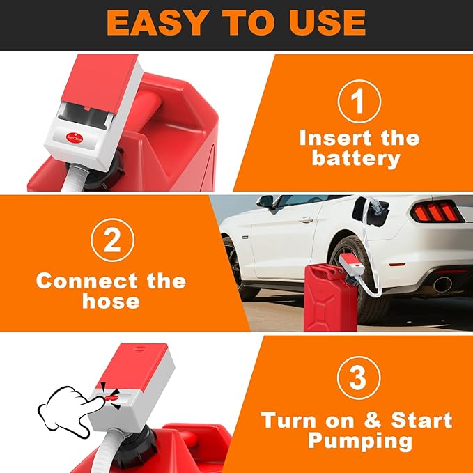 Automatic Fuel Transfer Pump with Auto Stop Sensor Overfill Protection, Fast and Safe Portable Gas Can Pump with 3 Can Adapters & 51'' Extra Long Hose for Oil, Diesel, Gasoline