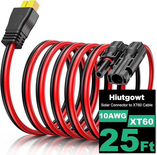 10AWG XT60 Solar Cable 25FT, Solar to XT60 Cable 10 15 20 30 40 50FT, Solar Panel Connector to XT60 Extension Cable, Solar Extension Cable XT60 for Portable Power Station - 25Ft