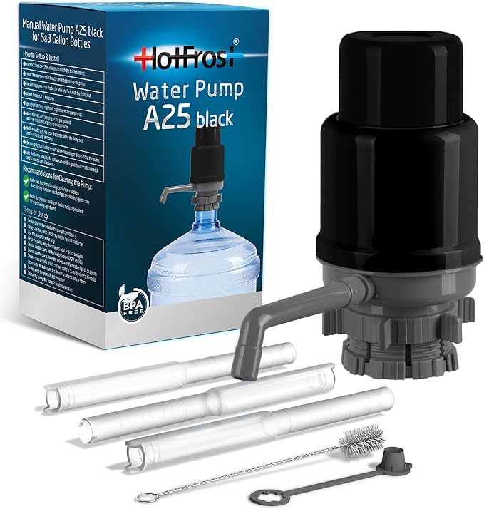 Manual Water Pump for 5 Gallon Bottle – Universal Fit for Crown Top and Screw Top Jugs - Adjustable Tubs, Protective Spout Cap, Cleaning Brush, BPA-Free Food-Grade Materials – 5 Gallon Water Pump