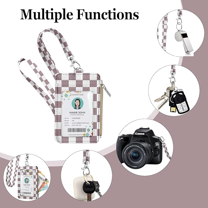bolimoss Lanyard Wallet with Id Badge Holder, Small Keychain Wallet Wristlet, Pu Leather Zipper Credit Card Holder Neck Strap for Women School Teacher Student Nurse Office Worker