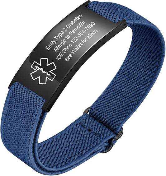 VNOX Medical Alert Bracelets for Men & Women Kids with Free Engraving Adjustable Stainless Steel Mesh Emergency Medical ID Bracelets Wristband