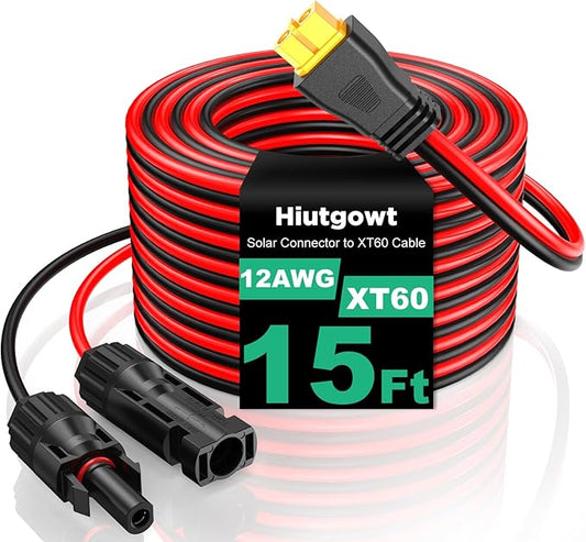 12AWG XT60 Solar Cable 15FT, Solar to XT60 Charging Cable 3 10 20 25 30 40 50FT, Solar Connector to XT60 Connector Adapter Cable, XT60 Extension Cable for Portable Power Station - 15Ft