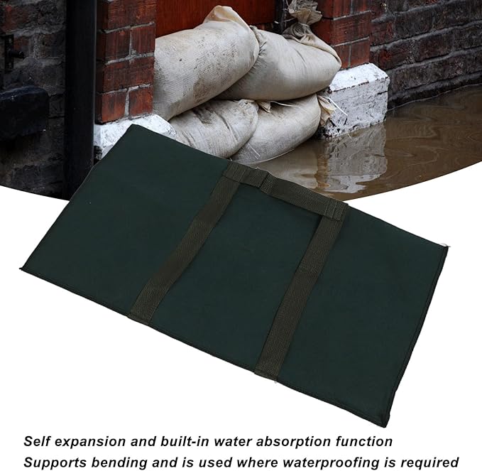 2PCS Water Activated Flood Barriers, Reusable Flood Water Barrier Water Absorbent Resin Sandless Sand Bags Self Expanding Sandbags for Flooding for House Door Garage Basement