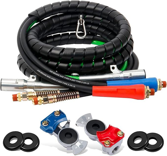 15ft 3 in 1 ABS & Power Air Line Hose with Glad Hands & 4 Glad Hand Seals for Tractor Trailer Semi Truck
