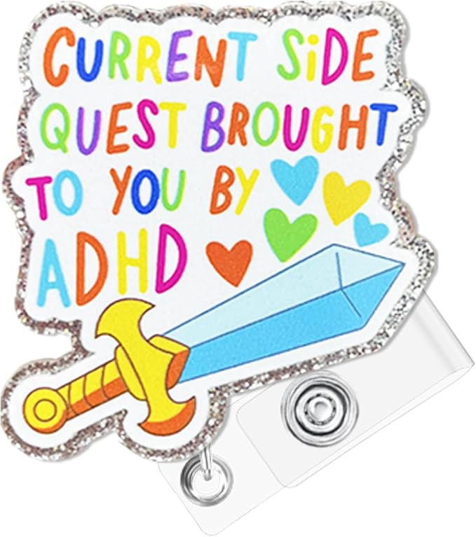 Current Side Quest Brought to You by ADHD Badge Reel with Alligator Clip Funny ID Badge Holders Cute RN LPN CNA MA Pediatric Badge Buddy Healthcare Medical Students Nurse Accessories for Work