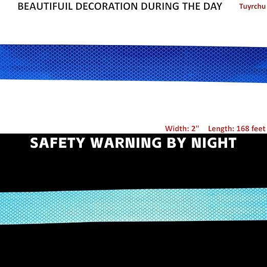 Non Fading Blue Reflective Tape 2 inch Wide, Outdoor Waterproof High Visibility Warning Industrial Marking Tape, Safety Stickers (168 feet)